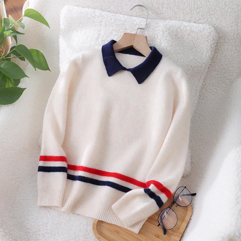 Pulover pentru copii cu guler polo, 100% lână, mâneci lungi, pentru copii 8+ ani