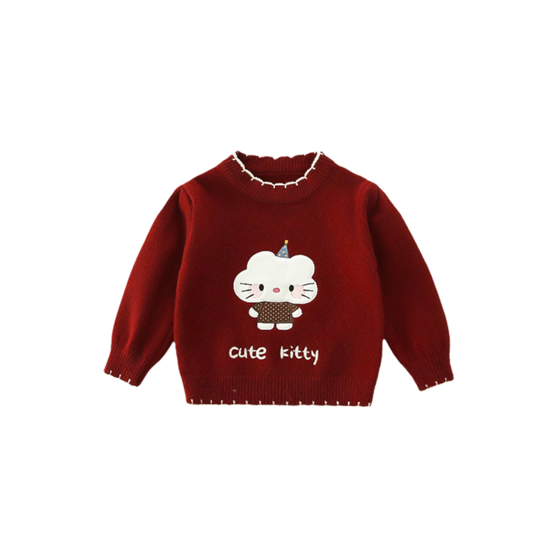 Pulover pentru fete, stil coreean, imprimeu desen animat, mânecă lungă, tricot din acrilic 75%