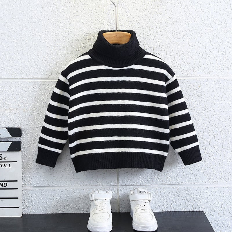 Pulover pentru copii băieți cu dungi, bumbac, guler rotund, mâneci lungi – iarnă 2025