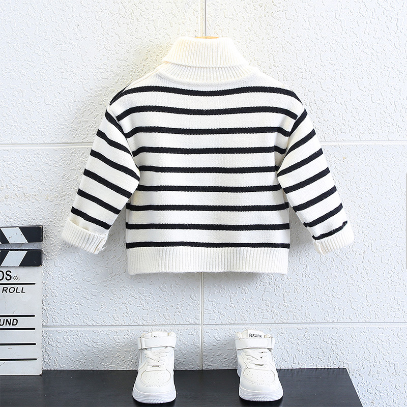 Pulover pentru copii băieți cu dungi, bumbac, guler rotund, mâneci lungi – iarnă 2025