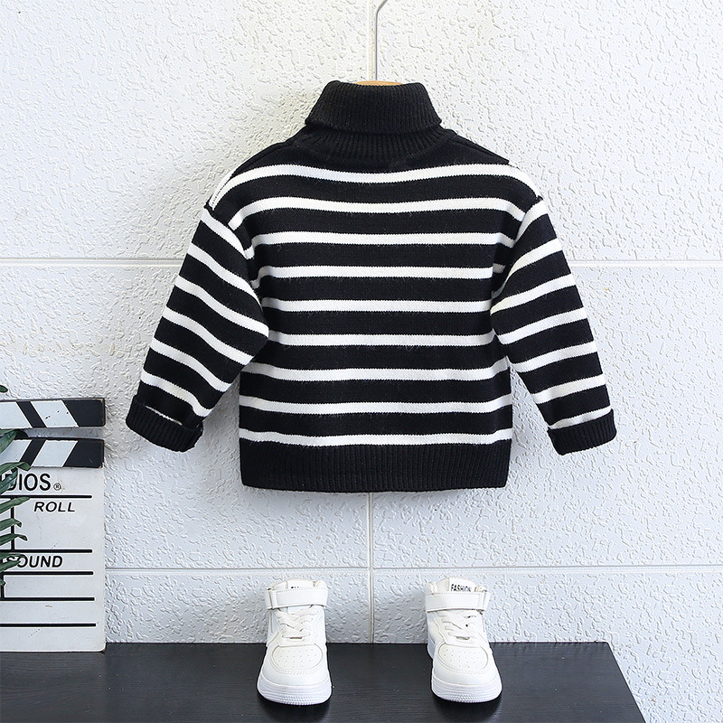 Pulover pentru copii băieți cu dungi, bumbac, guler rotund, mâneci lungi – iarnă 2025