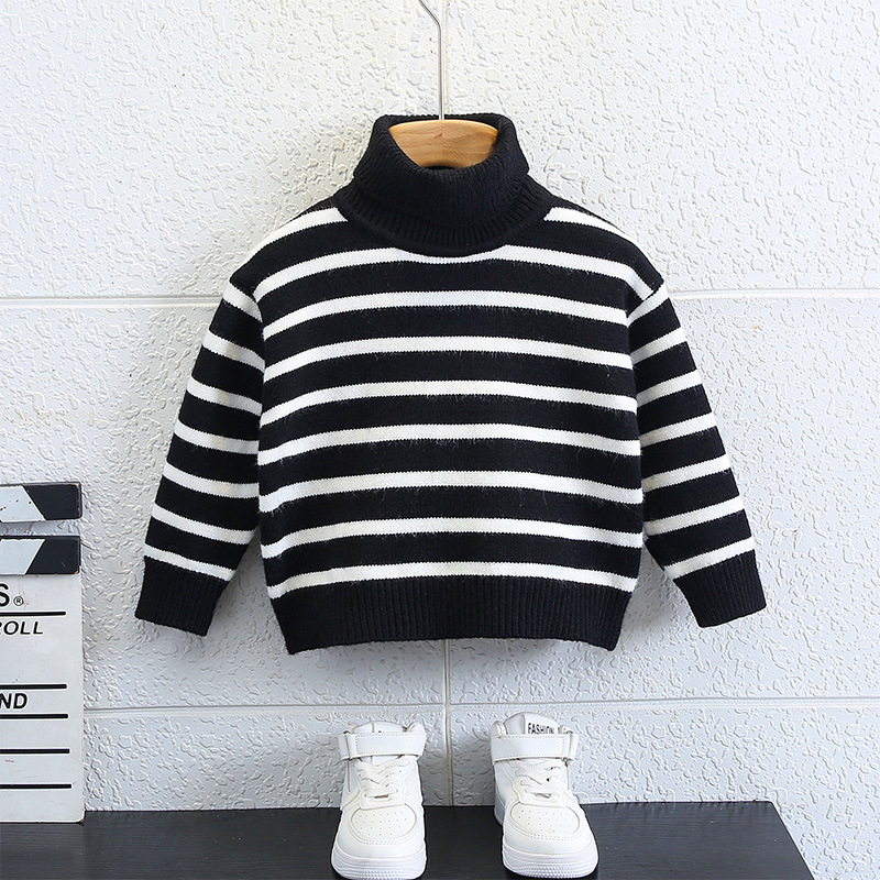 Pulover pentru copii băieți cu dungi, bumbac, guler rotund, mâneci lungi – iarnă 2025