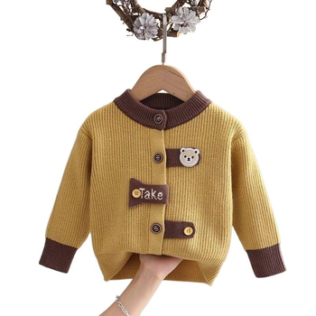 Cardigan pentru copii pentru băieți nou-născuți, model desen anim, mâneci lungi, guler rotund, închidere cu un singur rând de nasturi, tricotat exterior