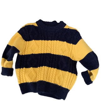 Pulover pentru copii, tricotat gros, stil coreean, model cu dungi, amestec acrilic, poliester și nailon, pentru copii 3–8 ani, iarnă 2025