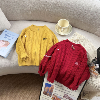 Cardigan pentru copii 2025 iarnă: litere brodate, model cablu, stil coreean (Bumbac 98%, mâneci lungi, închidere cu nasturi, Iarna 2025)