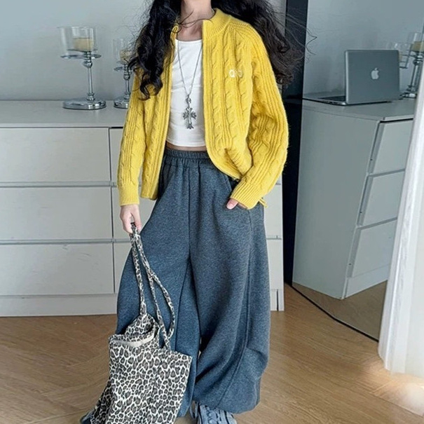 Cardigan pentru copii 2025 iarnă: litere brodate, model cablu, stil coreean (Bumbac 98%, mâneci lungi, închidere cu nasturi, Iarna 2025)