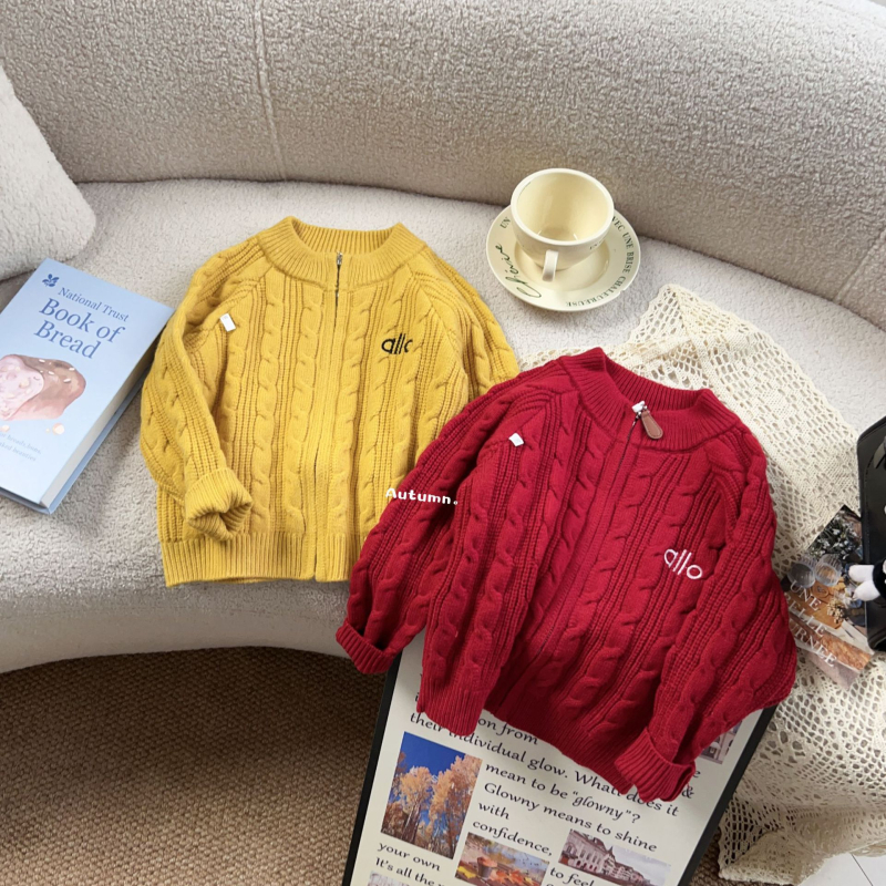 Cardigan pentru copii 2025 iarnă: litere brodate, model cablu, stil coreean (Bumbac 98%, mâneci lungi, închidere cu nasturi, Iarna 2025)