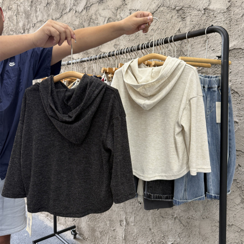 Cardigan tricotat cu glugă pentru copii – stil coreean, unisex, material moale, închidere cu nasturi într-un singur rând, toamnă-iarnă