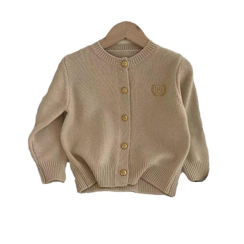 Cardigan pentru copii, stil colegiu, 70% bumbac, mâneci lungi, închidere cu nasturi pe un rând, model brodat cu personaje de desene animate