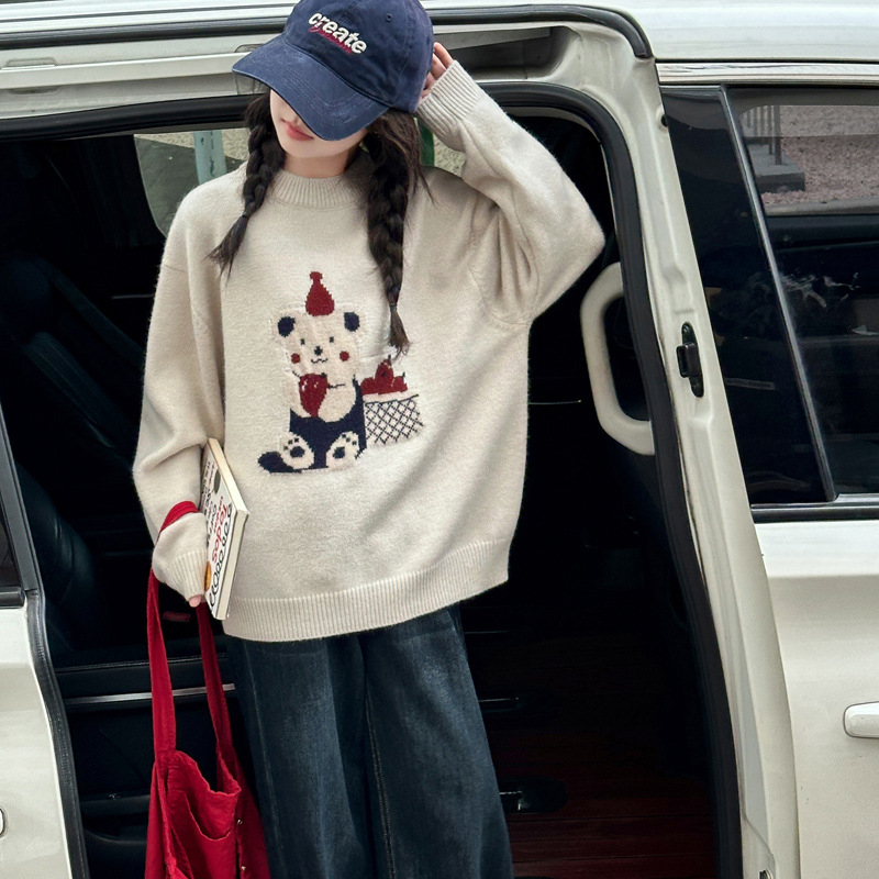 Pulover tricotat pentru fete, stil coreean, toamnă–iarnă, mâneci lungi, amestec lână-poliester 50%, pentru copii peste 8 ani