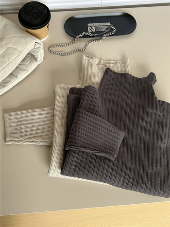 Pulover pentru copii cu guler semiînalt, stil coreean, mâneci lungi, amestec bumbac-acril, finisaj moale