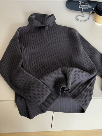 Pulover pentru copii cu guler semiînalt, stil coreean, mâneci lungi, amestec bumbac-acril, finisaj moale