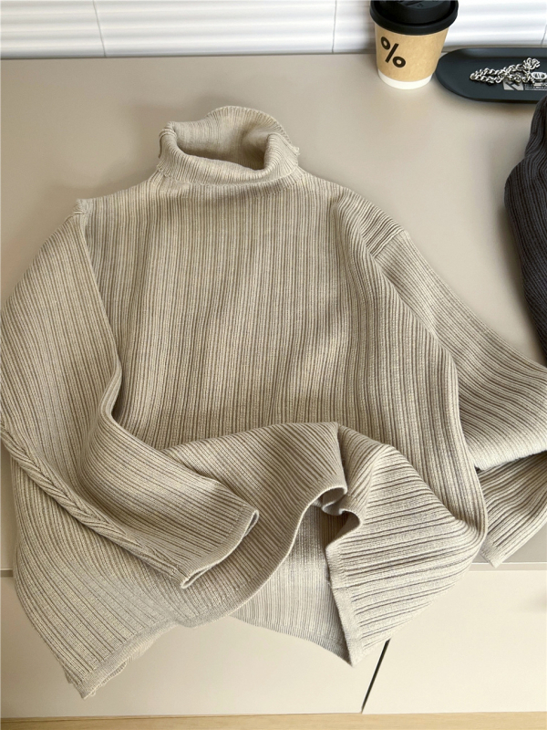 Pulover pentru copii cu guler semiînalt, stil coreean, mâneci lungi, amestec bumbac-acril, finisaj moale