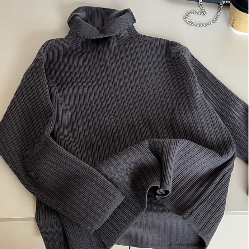 Pulover pentru copii cu guler semiînalt, stil coreean, mâneci lungi, amestec bumbac-acril, finisaj moale