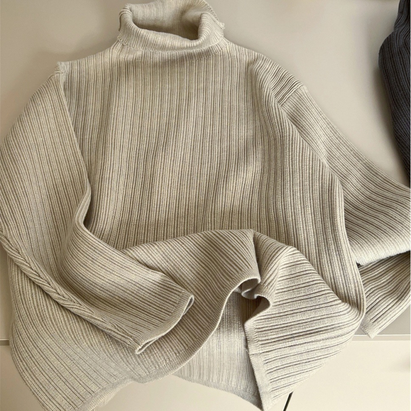 Pulover pentru copii cu guler semiînalt, stil coreean, mâneci lungi, amestec bumbac-acril, finisaj moale