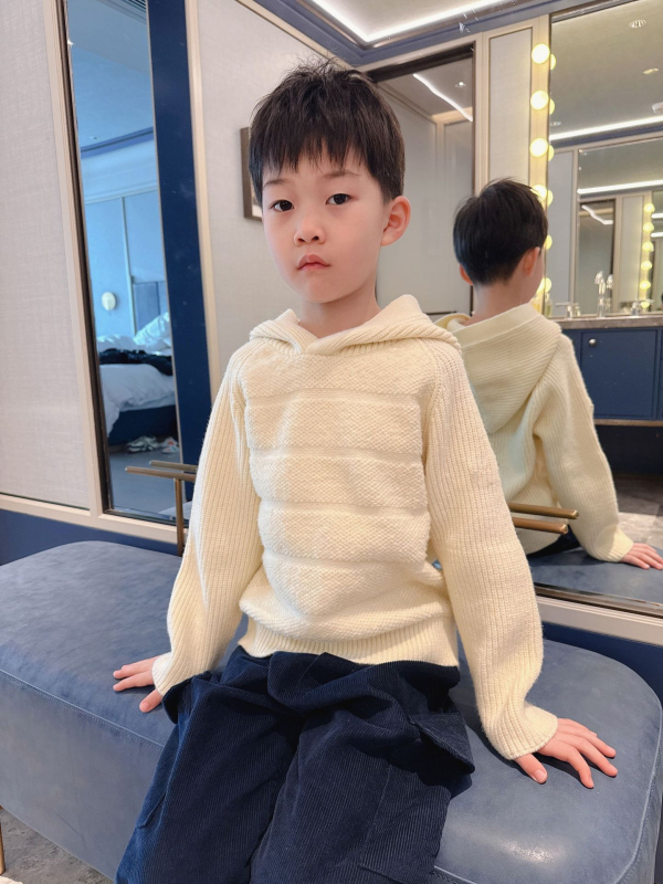 Pulover tricotat pentru copii, din amestec de bumbac, guler rotund, mâneci lungi, model abstract