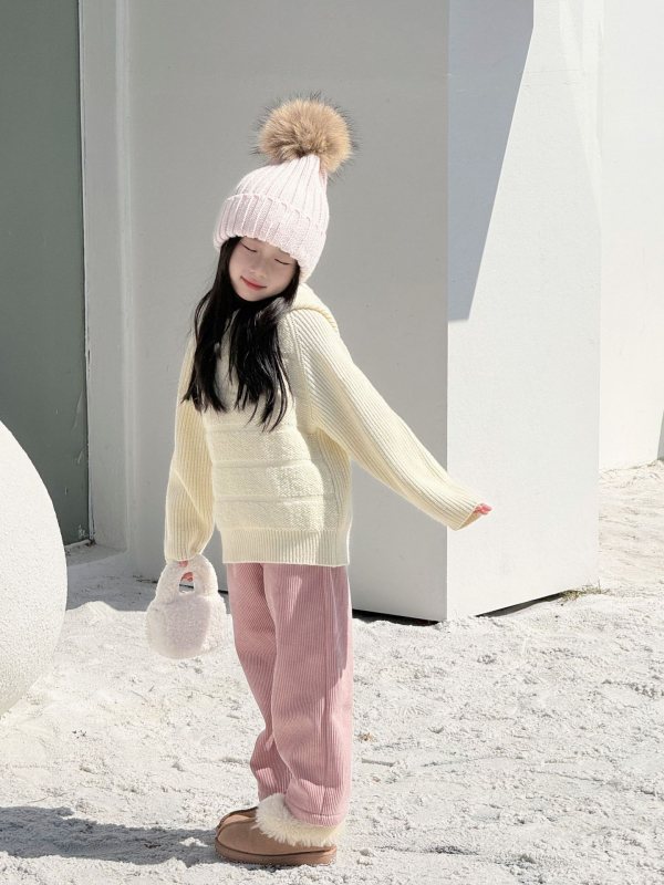 Pulover tricotat pentru copii, din amestec de bumbac, guler rotund, mâneci lungi, model abstract