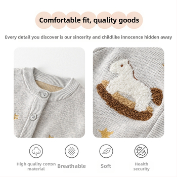 Dječji pleteni kardigan s motivom životinja, unisex dizajn, dugi rukavi, 98,5% pamuk