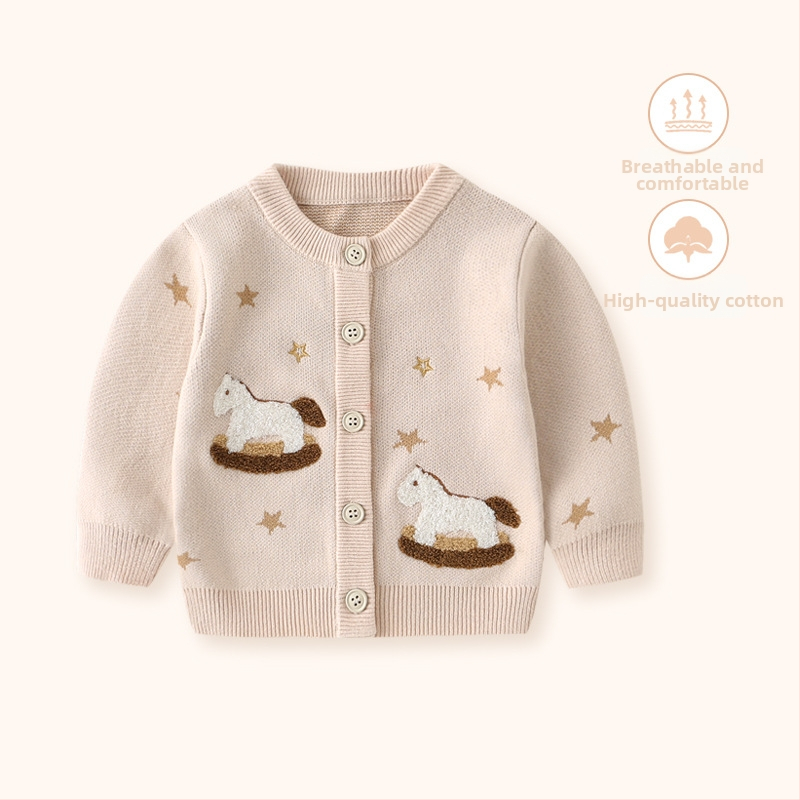 Dječji pleteni kardigan s motivom životinja, unisex dizajn, dugi rukavi, 98,5% pamuk