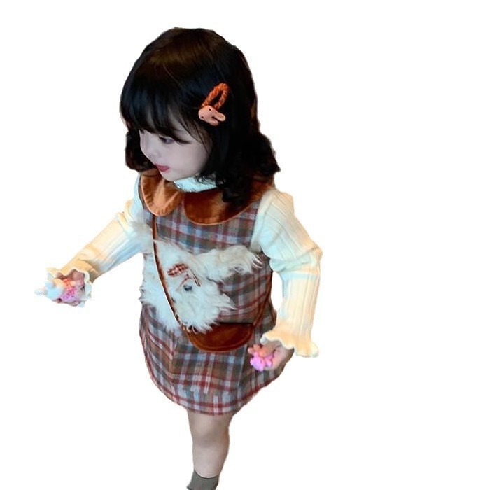 Rochie de prințesă pentru copii, mâneci lungi, țesătură din bumbac în carouri, sezon de iarnă