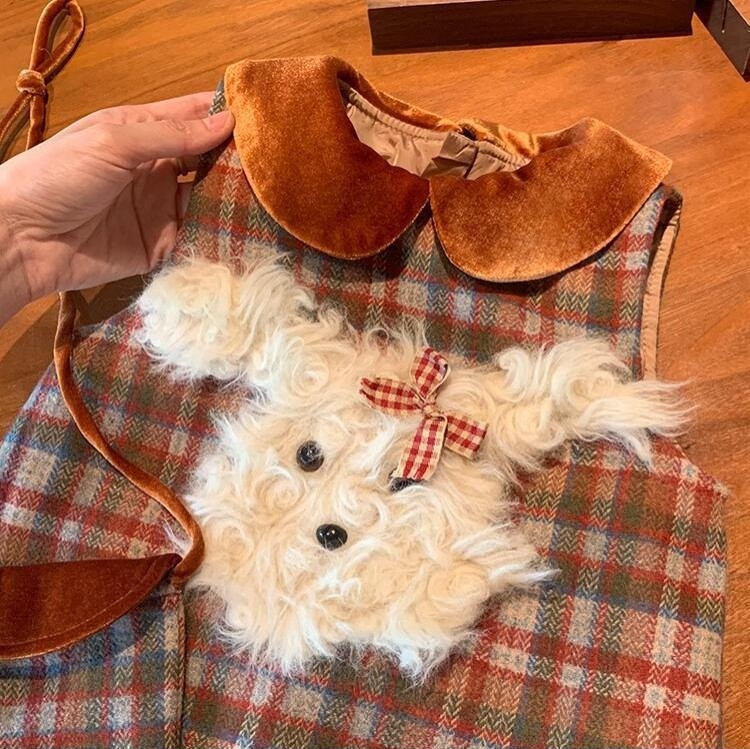 Rochie de prințesă pentru copii, mâneci lungi, țesătură din bumbac în carouri, sezon de iarnă