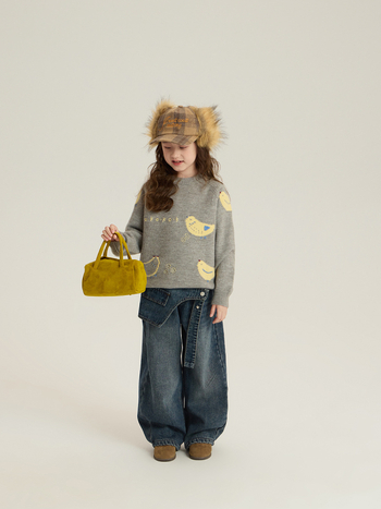 Pulover pentru copii Elmo Beibei, stil coreean, tricot gros, model cu desene animate, 3–8 ani, amestec acrilic/nylon.