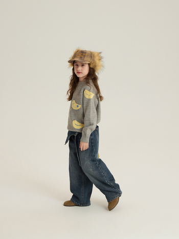 Pulover pentru copii Elmo Beibei, stil coreean, tricot gros, model cu desene animate, 3–8 ani, amestec acrilic/nylon.