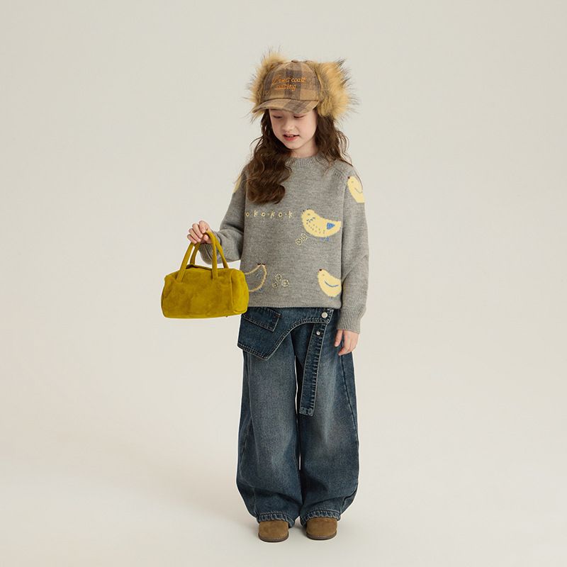 Pulover pentru copii Elmo Beibei, stil coreean, tricot gros, model cu desene animate, 3–8 ani, amestec acrilic/nylon.