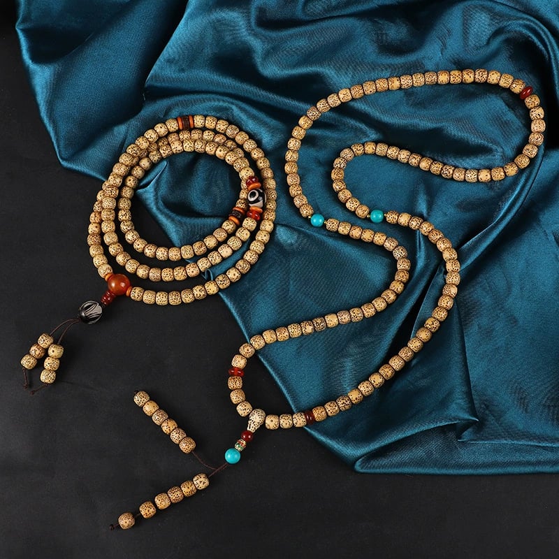 Brățară din boabe Bodhi, stea și Lună Bodhi, stil etnic unisex, design geometric, finisaj lucios, 108 mărgele