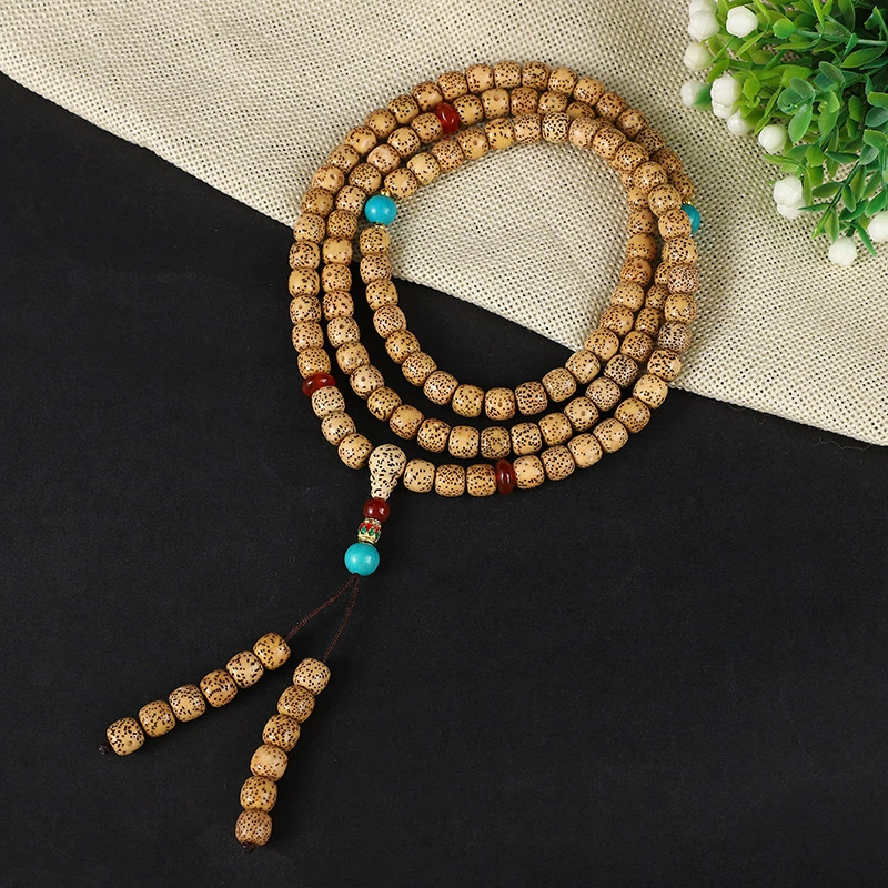 Brățară din boabe Bodhi, stea și Lună Bodhi, stil etnic unisex, design geometric, finisaj lucios, 108 mărgele