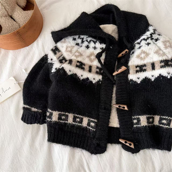 Cardigan pentru copii cu glugă și jacquard, 80% bumbac, atingere moale, mâneci lungi, pentru vârsta 3–8 ani