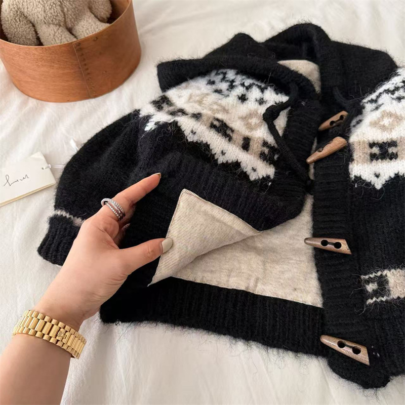 Cardigan pentru copii cu glugă și jacquard, 80% bumbac, atingere moale, mâneci lungi, pentru vârsta 3–8 ani