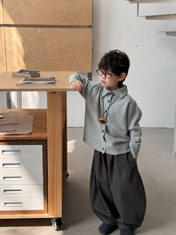 Pulover tricotat pentru copii, stil coreean cu guler polo, bumbac 95%, tricot gros, atingere moale, iarna 2025