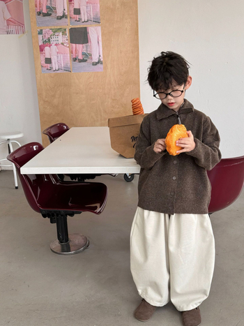 Pulover tricotat pentru copii, stil coreean cu guler polo, bumbac 95%, tricot gros, atingere moale, iarna 2025