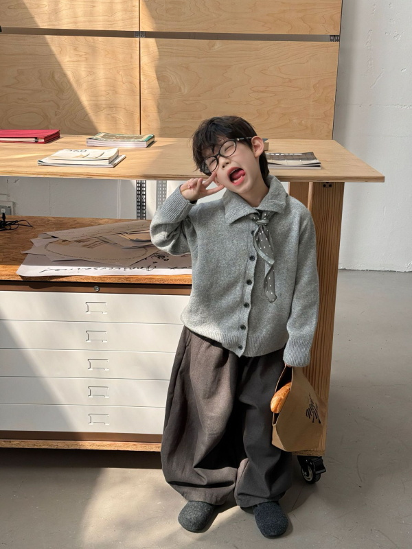 Pulover tricotat pentru copii, stil coreean cu guler polo, bumbac 95%, tricot gros, atingere moale, iarna 2025