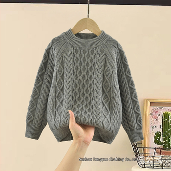Dječji pleteni pulover, korejskog stila, debeli pleteni materijal, dugi rukav, okrugli ovratnik, 50% pamuk