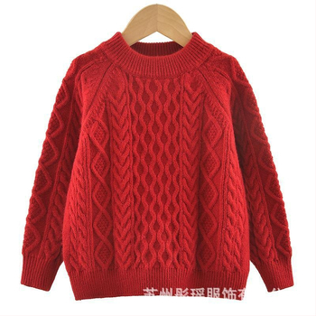 Dječji pleteni pulover, korejskog stila, debeli pleteni materijal, dugi rukav, okrugli ovratnik, 50% pamuk
