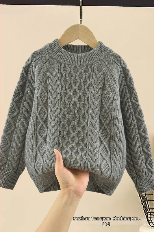 Dječji pleteni pulover, korejskog stila, debeli pleteni materijal, dugi rukav, okrugli ovratnik, 50% pamuk