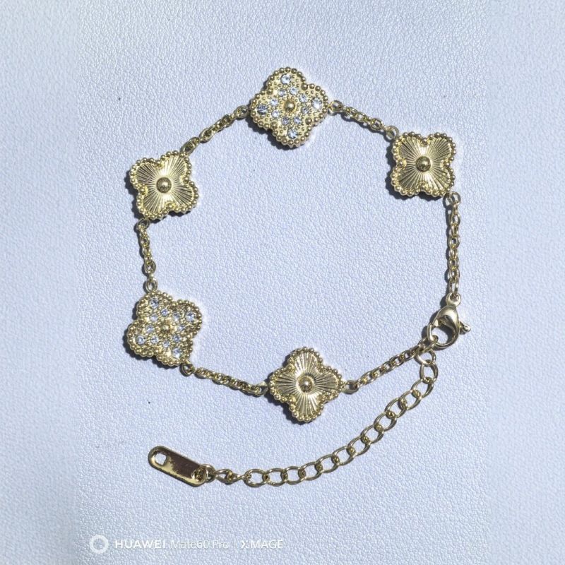 Brățară din oțel de titan – motiv flori și frunze, ciucuri placate cu aur, stil natural unisex