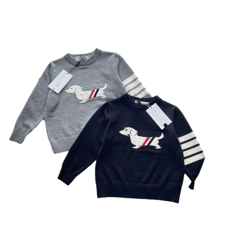 Pulover pentru copii cu model jacquard cu cățeluș, guler rotund, material din bumbac, stil coreean.