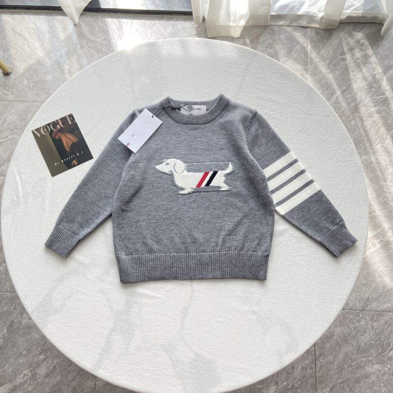Pulover pentru copii cu model jacquard cu cățeluș, guler rotund, material din bumbac, stil coreean.