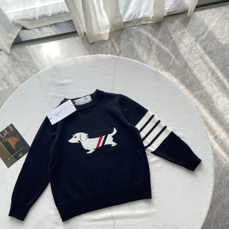 Pulover pentru copii cu model jacquard cu cățeluș, guler rotund, material din bumbac, stil coreean.