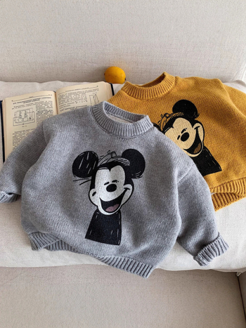 Pulover pentru copii cu imprimeu desen animat, gros și cald, unisex, mâneci lungi, guler rotund, iarna 2025