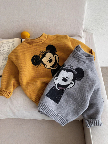 Pulover pentru copii cu imprimeu desen animat, gros și cald, unisex, mâneci lungi, guler rotund, iarna 2025