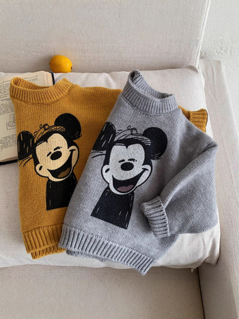 Pulover pentru copii cu imprimeu desen animat, gros și cald, unisex, mâneci lungi, guler rotund, iarna 2025