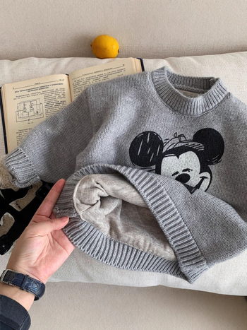 Pulover pentru copii cu imprimeu desen animat, gros și cald, unisex, mâneci lungi, guler rotund, iarna 2025