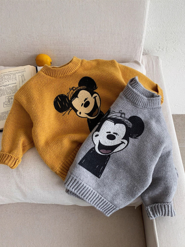 Pulover pentru copii cu imprimeu desen animat, gros și cald, unisex, mâneci lungi, guler rotund, iarna 2025
