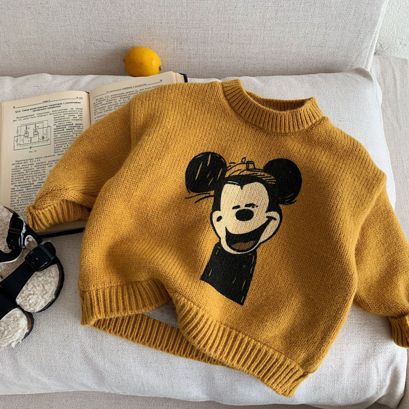 Pulover pentru copii cu imprimeu desen animat, gros și cald, unisex, mâneci lungi, guler rotund, iarna 2025