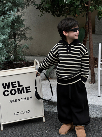 Dječji pulover s kapuljom i prugama, debeli pamuk, okrugli izrez, dugi rukavi, za djecu 3–8 godina, zimska verzija 2025.