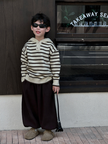 Dječji pulover s kapuljom i prugama, debeli pamuk, okrugli izrez, dugi rukavi, za djecu 3–8 godina, zimska verzija 2025.